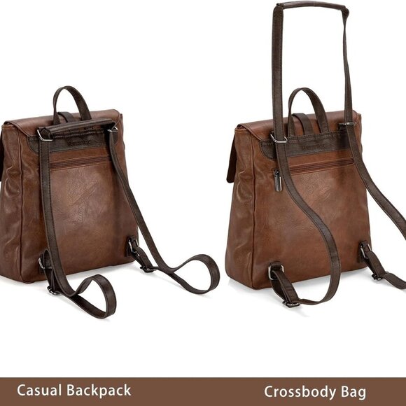 Small Faux Leather Daypack Crossbody Backpack Purse for Travel Work Women - Picture 4 of 7